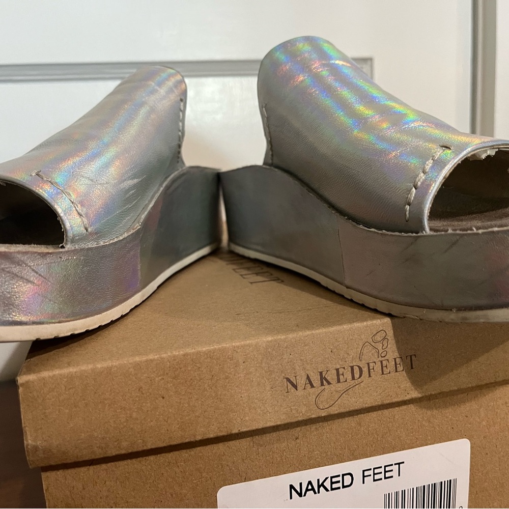 Naked Feet Iridescent Silver Platform Slide Mules - Picture 9 of 9